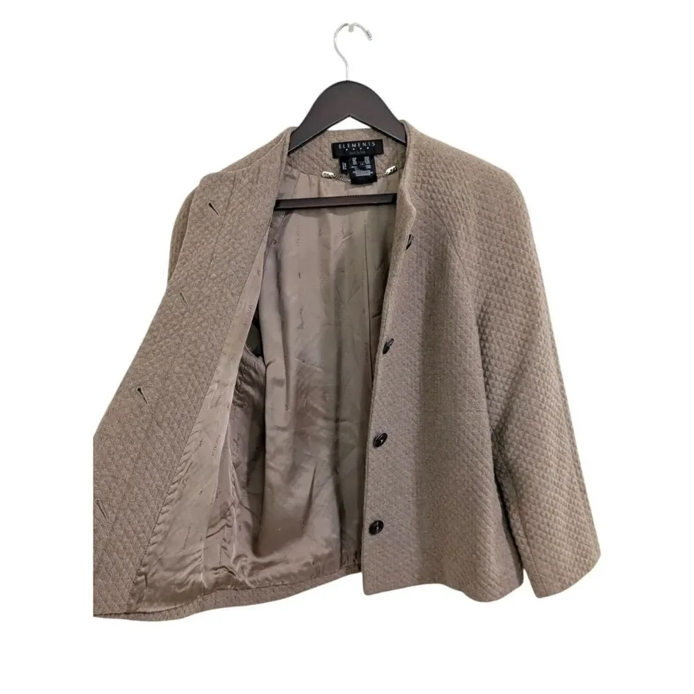 Escada Elements Taupe Diamond Quilted Cashmere Jacket Size 34 US Small